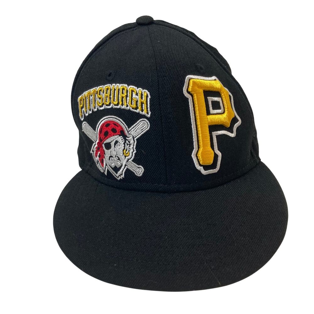 Pittsburgh Pirates Cap New Era 7 1/2 Black Wool Yellow Logo Embroidered Letter P